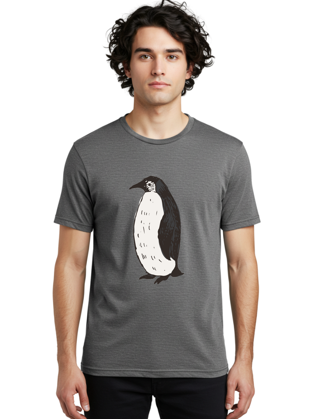 Penguin-1 Men'S Graphic Tee, 100% Cotton, Comfortable Casual Summer Wear, Machine Washable, Penguin Illustration, Black And White Penguin, Cartoon Penguin, Simple Drawing, Cute Bird, Wildlife Art, Tuxedo Bird, Flightless Bird, Antarctic Animal Aab031