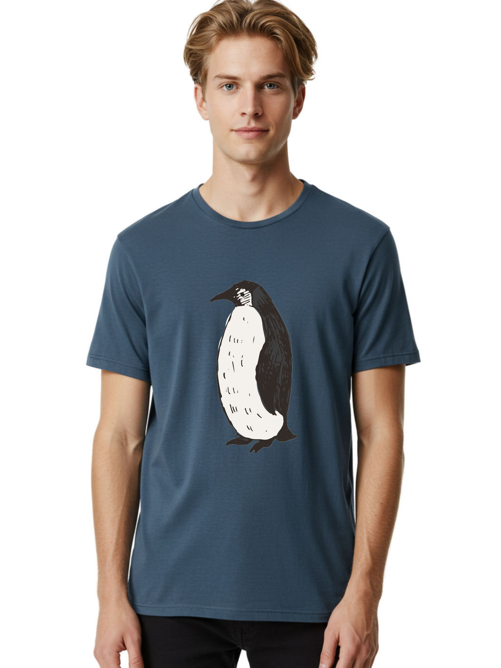 Penguin-1 Men'S Graphic Tee, 100% Cotton, Comfortable Casual Summer Wear, Machine Washable, Penguin Illustration, Black And White Penguin, Cartoon Penguin, Simple Drawing, Cute Bird, Wildlife Art, Tuxedo Bird, Flightless Bird, Antarctic Animal Aab031