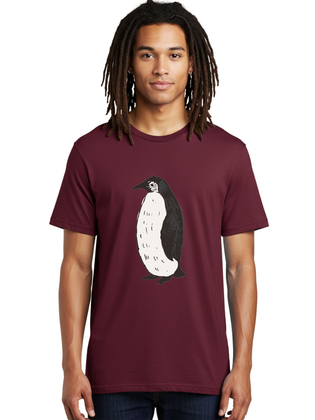 Penguin-1 Men'S Graphic Tee, 100% Cotton, Comfortable Casual Summer Wear, Machine Washable, Penguin Illustration, Black And White Penguin, Cartoon Penguin, Simple Drawing, Cute Bird, Wildlife Art, Tuxedo Bird, Flightless Bird, Antarctic Animal Aab031