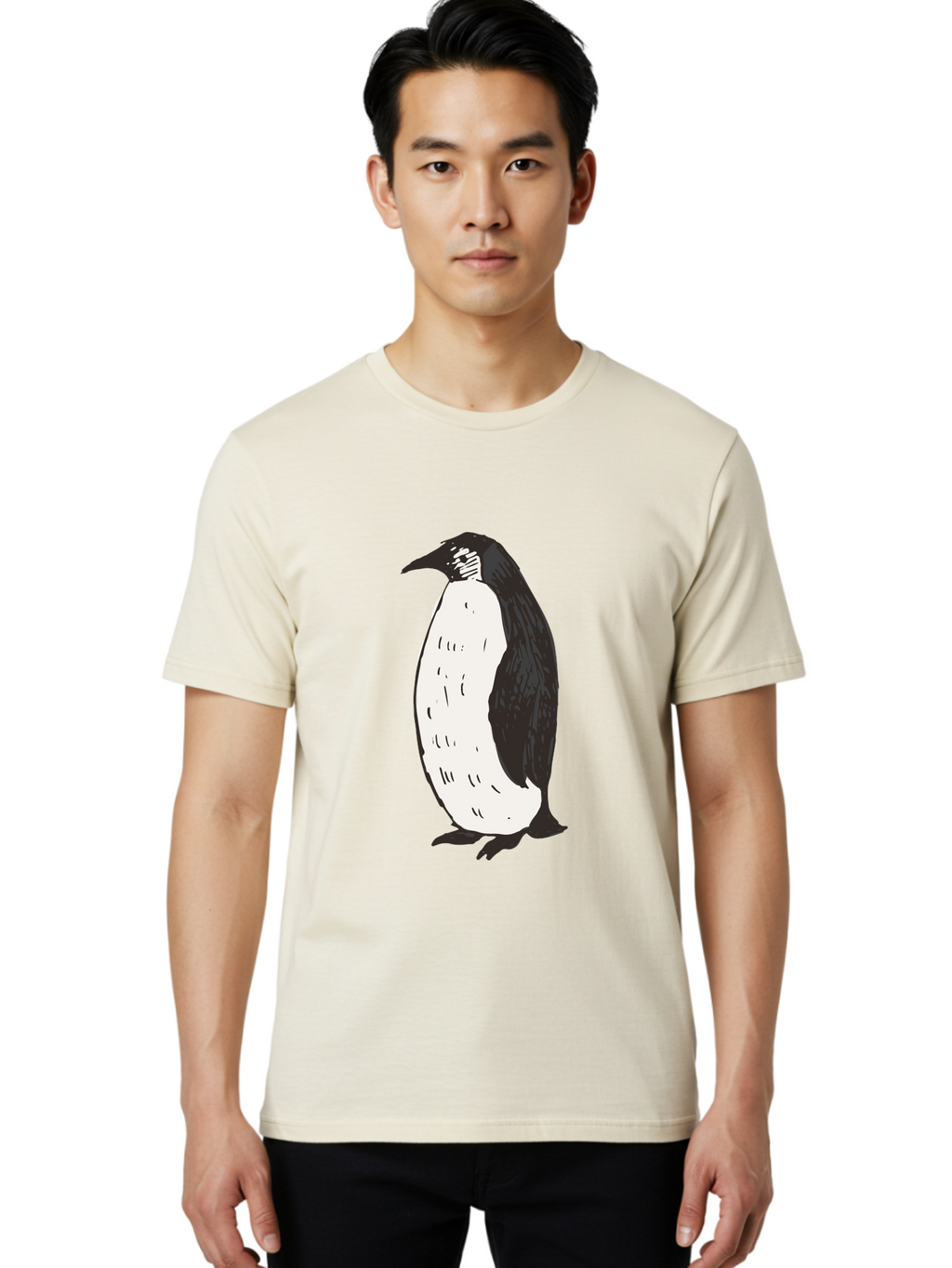 Penguin-1 Men'S Graphic Tee, 100% Cotton, Comfortable Casual Summer Wear, Machine Washable, Penguin Illustration, Black And White Penguin, Cartoon Penguin, Simple Drawing, Cute Bird, Wildlife Art, Tuxedo Bird, Flightless Bird, Antarctic Animal Aab031