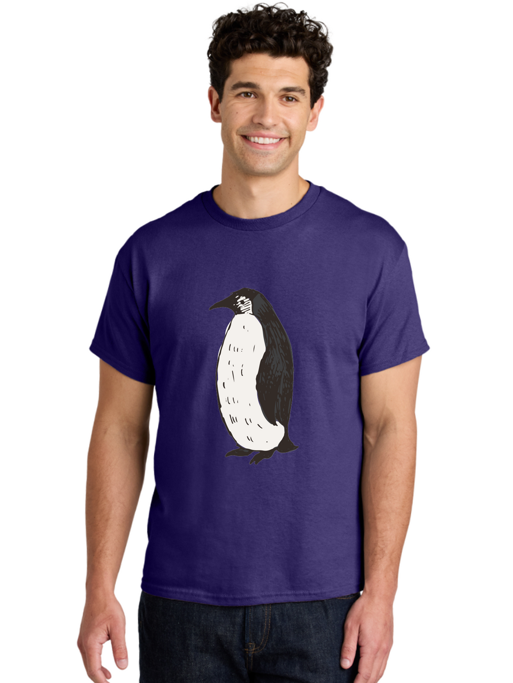 Penguin-1 Men'S Graphic Tee, 100% Cotton, Comfortable Casual Summer Wear, Machine Washable, Penguin Illustration, Black And White Penguin, Cartoon Penguin, Simple Drawing, Cute Bird, Wildlife Art, Tuxedo Bird, Flightless Bird, Antarctic Animal Aab031