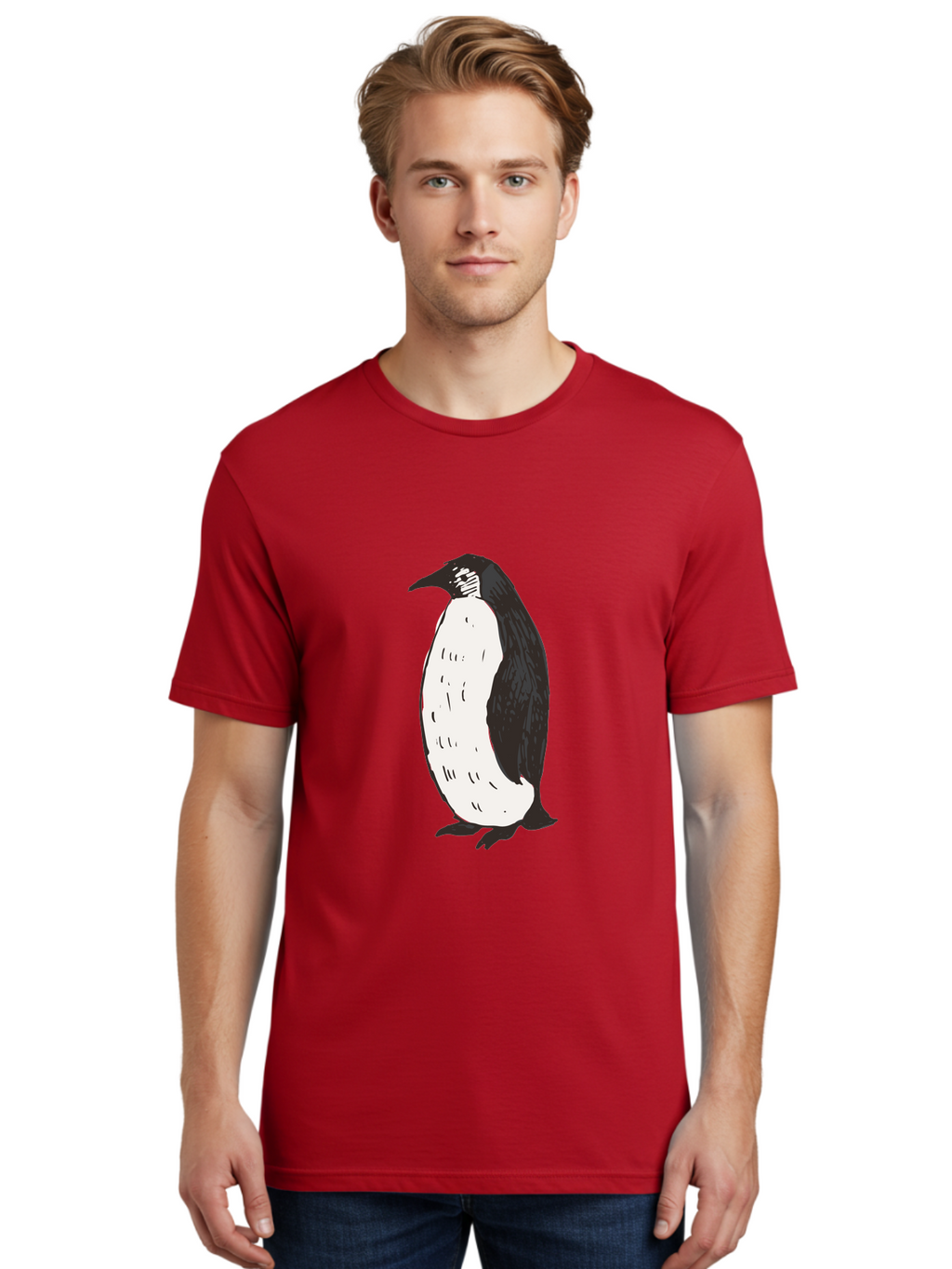 Penguin-1 Men'S Graphic Tee, 100% Cotton, Comfortable Casual Summer Wear, Machine Washable, Penguin Illustration, Black And White Penguin, Cartoon Penguin, Simple Drawing, Cute Bird, Wildlife Art, Tuxedo Bird, Flightless Bird, Antarctic Animal Aab031