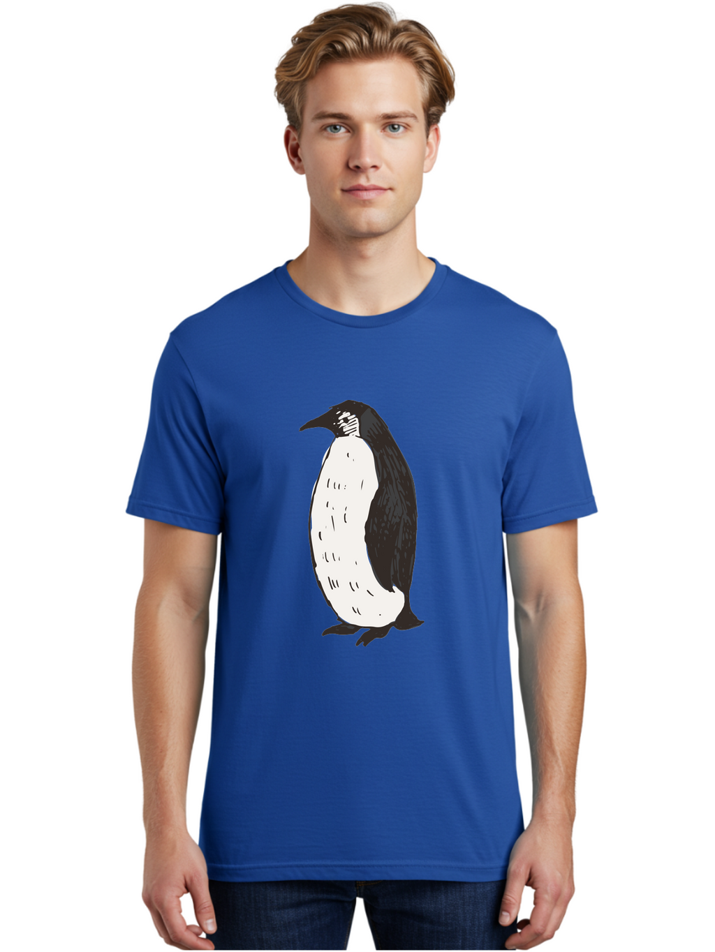 Penguin-1 Men'S Graphic Tee, 100% Cotton, Comfortable Casual Summer Wear, Machine Washable, Penguin Illustration, Black And White Penguin, Cartoon Penguin, Simple Drawing, Cute Bird, Wildlife Art, Tuxedo Bird, Flightless Bird, Antarctic Animal Aab031