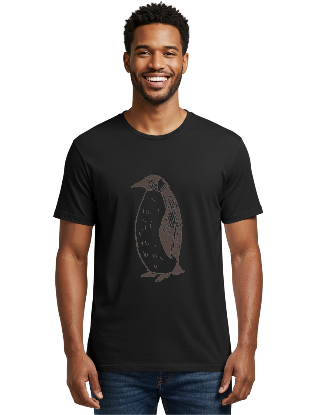 Penguin Men'S Graphic Tee, 100% Cotton, Comfortable Casual Summer Wear, Machine Washable, Penguin Standing, Bird Silhouette, Wildlife Illustration, Feathered Creature, Simple Graphics, Monochrome Design, Cute Animal, Cartoon Style Aab033