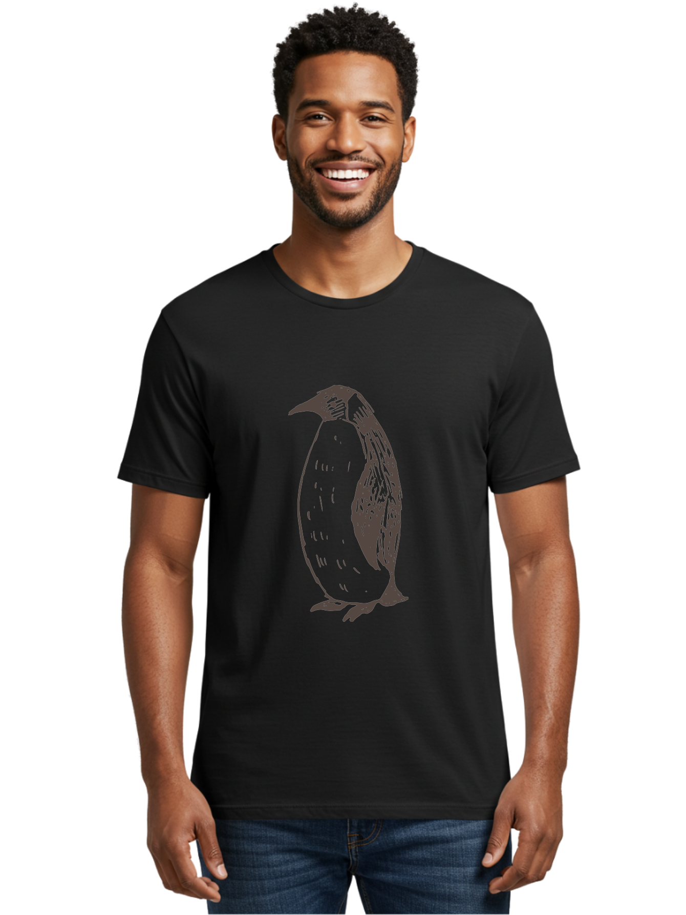 Penguin Men'S Graphic Tee, 100% Cotton, Comfortable Casual Summer Wear, Machine Washable, Penguin Standing, Bird Silhouette, Wildlife Illustration, Feathered Creature, Simple Graphics, Monochrome Design, Cute Animal, Cartoon Style Aab033