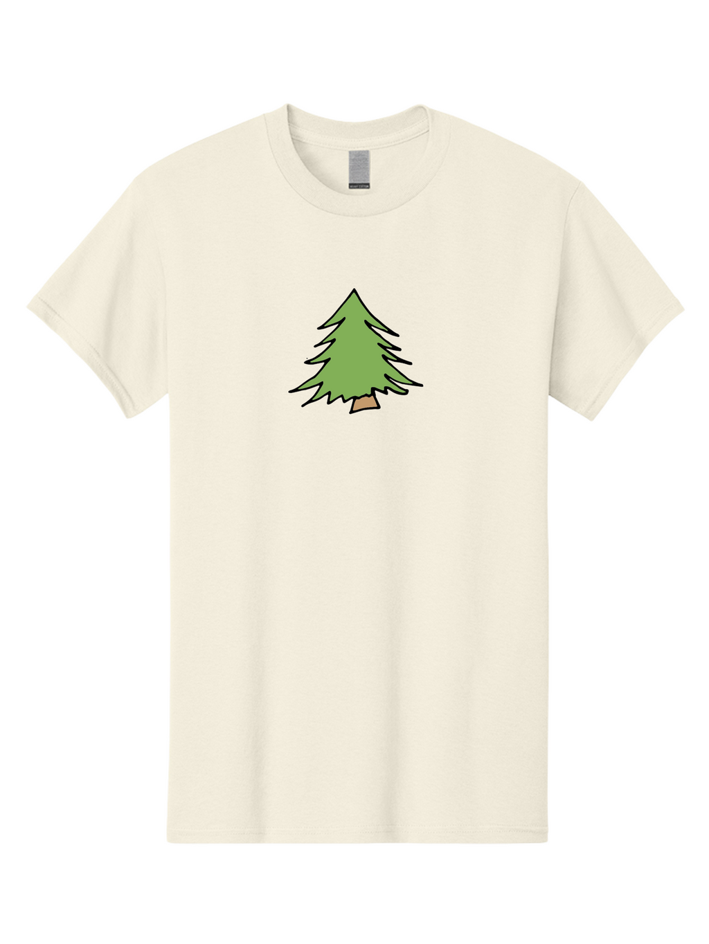 Pine-Tree Men'S Graphic Tee, 100% Cotton, Comfortable Casual Summer Wear, Machine Washable, Cartoon Evergreen Tree, Simple Tree Illustration, Green Foliage, Brown Trunk, Minimalist Design, Digital Art, Cute Graphics Aab043