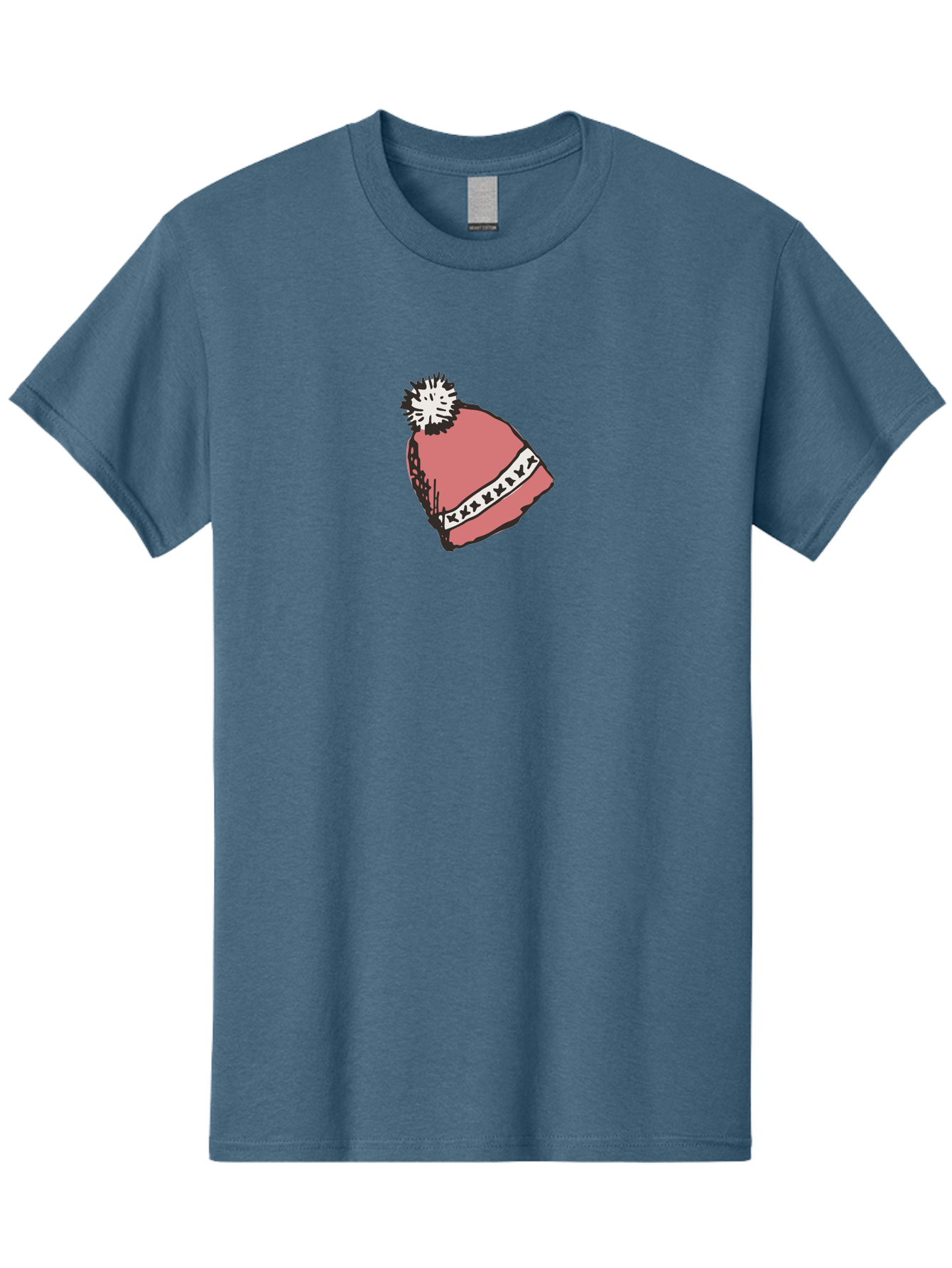 Pink-Hat Men'S Graphic Tee, 100% Cotton, Comfortable Casual Summer Wear, Machine Washable, Winter Hat, Pink Knitted Hat, Festive Headgear, White Pom-Pom, Seasonal Fashion, Cold Weather Clothing, Stylish Accessories, X X X X Y Pattern Aab044