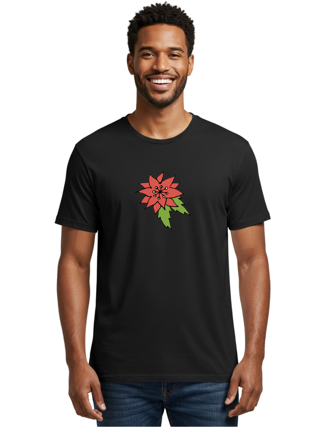 Poinsettia-2 Men'S Graphic Tee, 100% Cotton, Comfortable Casual Summer Wear, Machine Washable, Red Poinsettia Flower, Festive Holiday Decor, Christmas Plant, Symbolic Blooms, Vibrant Red Petals, Green Leaves, Winter Flowers, Aab047