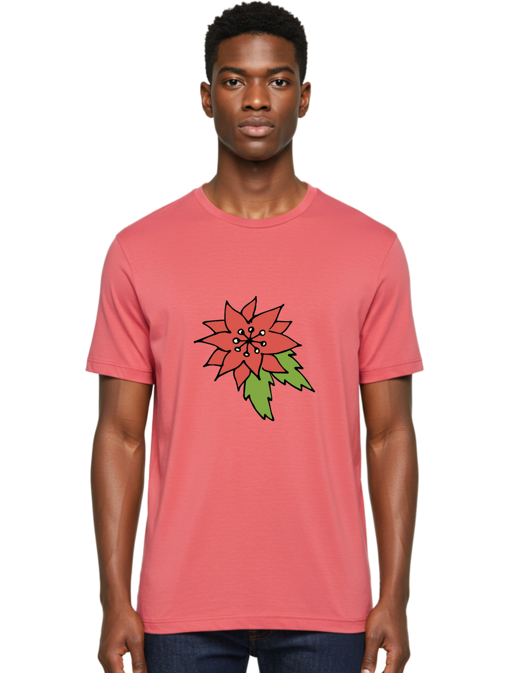 Poinsettia-2 Men'S Graphic Tee, 100% Cotton, Comfortable Casual Summer Wear, Machine Washable, Red Poinsettia Flower, Festive Holiday Decor, Christmas Plant, Symbolic Blooms, Vibrant Red Petals, Green Leaves, Winter Flowers, Aab047