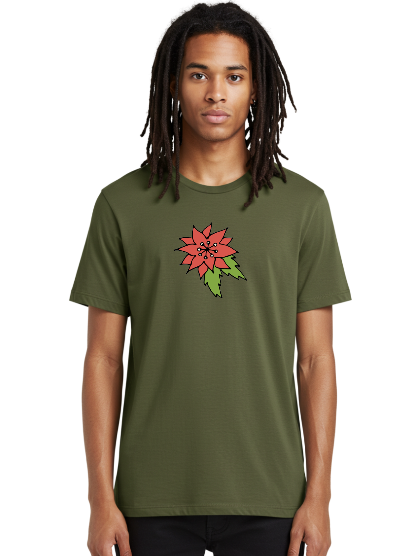 Poinsettia-2 Men'S Graphic Tee, 100% Cotton, Comfortable Casual Summer Wear, Machine Washable, Red Poinsettia Flower, Festive Holiday Decor, Christmas Plant, Symbolic Blooms, Vibrant Red Petals, Green Leaves, Winter Flowers, Aab047