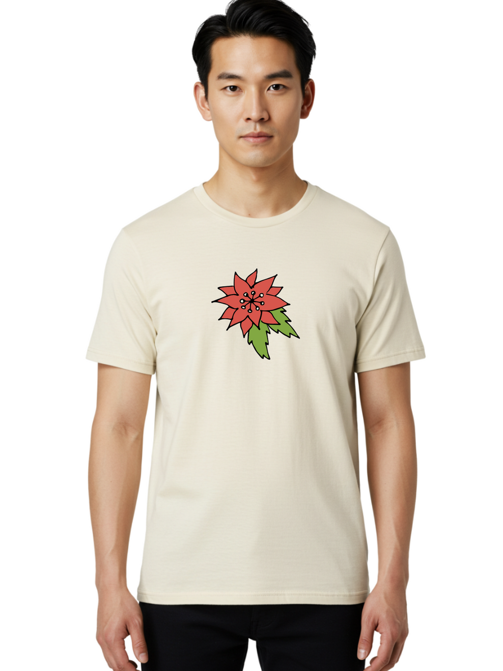 Poinsettia-2 Men'S Graphic Tee, 100% Cotton, Comfortable Casual Summer Wear, Machine Washable, Red Poinsettia Flower, Festive Holiday Decor, Christmas Plant, Symbolic Blooms, Vibrant Red Petals, Green Leaves, Winter Flowers, Aab047