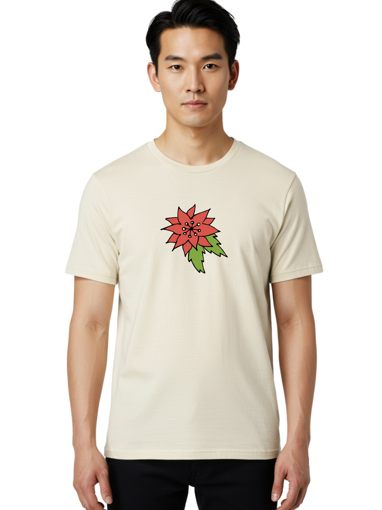 Poinsettia-2 Men'S Graphic Tee, 100% Cotton, Comfortable Casual Summer Wear, Machine Washable, Red Poinsettia Flower, Festive Holiday Decor, Christmas Plant, Symbolic Blooms, Vibrant Red Petals, Green Leaves, Winter Flowers, Aab047