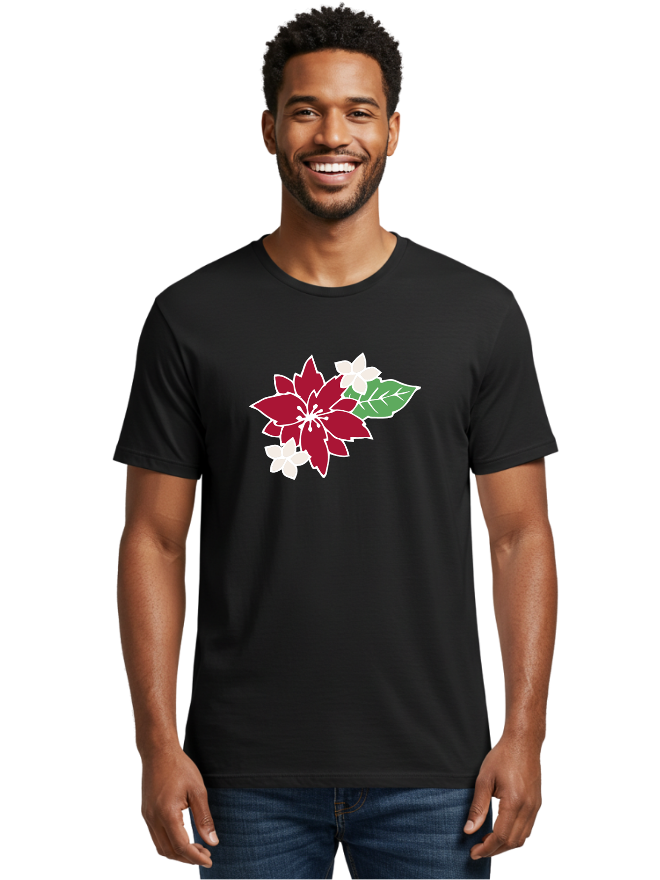 Poinsettia-3 Men'S Graphic Tee, 100% Cotton, Comfortable Casual Summer Wear, Machine Washable, Poinsettia Flowers, Red And White Blooms, Festive Holiday Decor, Christmas Flowers, Floral Arrangements, Winter Flowers Aab048