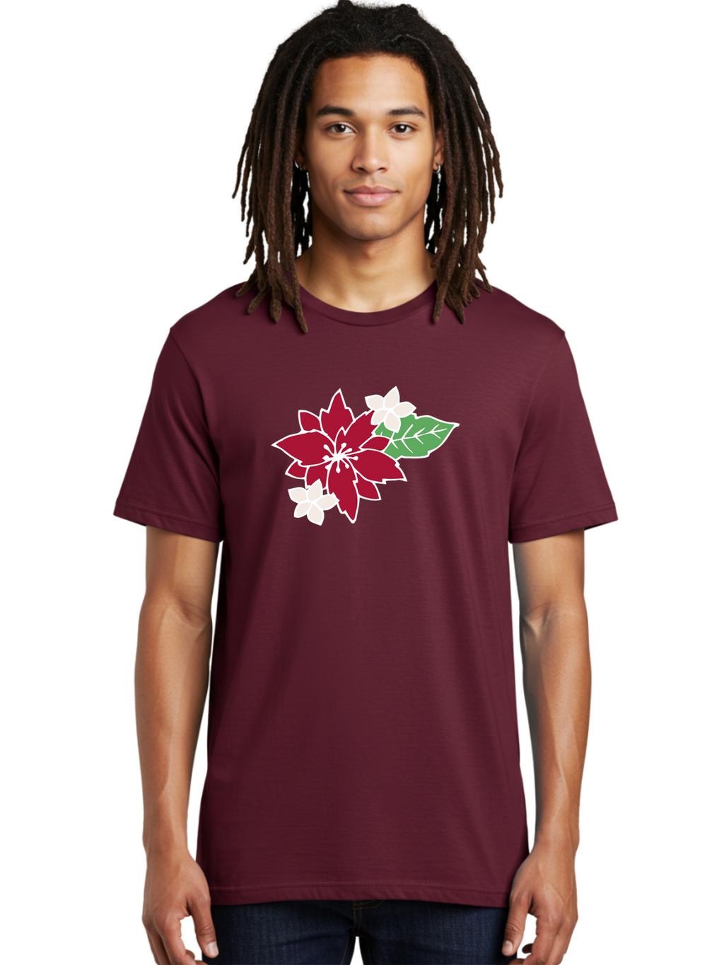 Poinsettia-3 Men'S Graphic Tee, 100% Cotton, Comfortable Casual Summer Wear, Machine Washable, Poinsettia Flowers, Red And White Blooms, Festive Holiday Decor, Christmas Flowers, Floral Arrangements, Winter Flowers Aab048