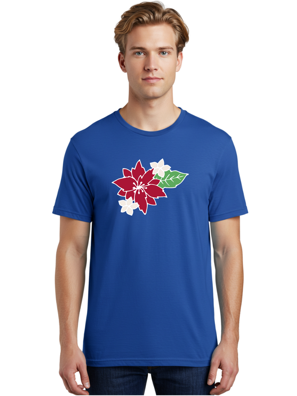 Poinsettia-3 Men'S Graphic Tee, 100% Cotton, Comfortable Casual Summer Wear, Machine Washable, Poinsettia Flowers, Red And White Blooms, Festive Holiday Decor, Christmas Flowers, Floral Arrangements, Winter Flowers Aab048