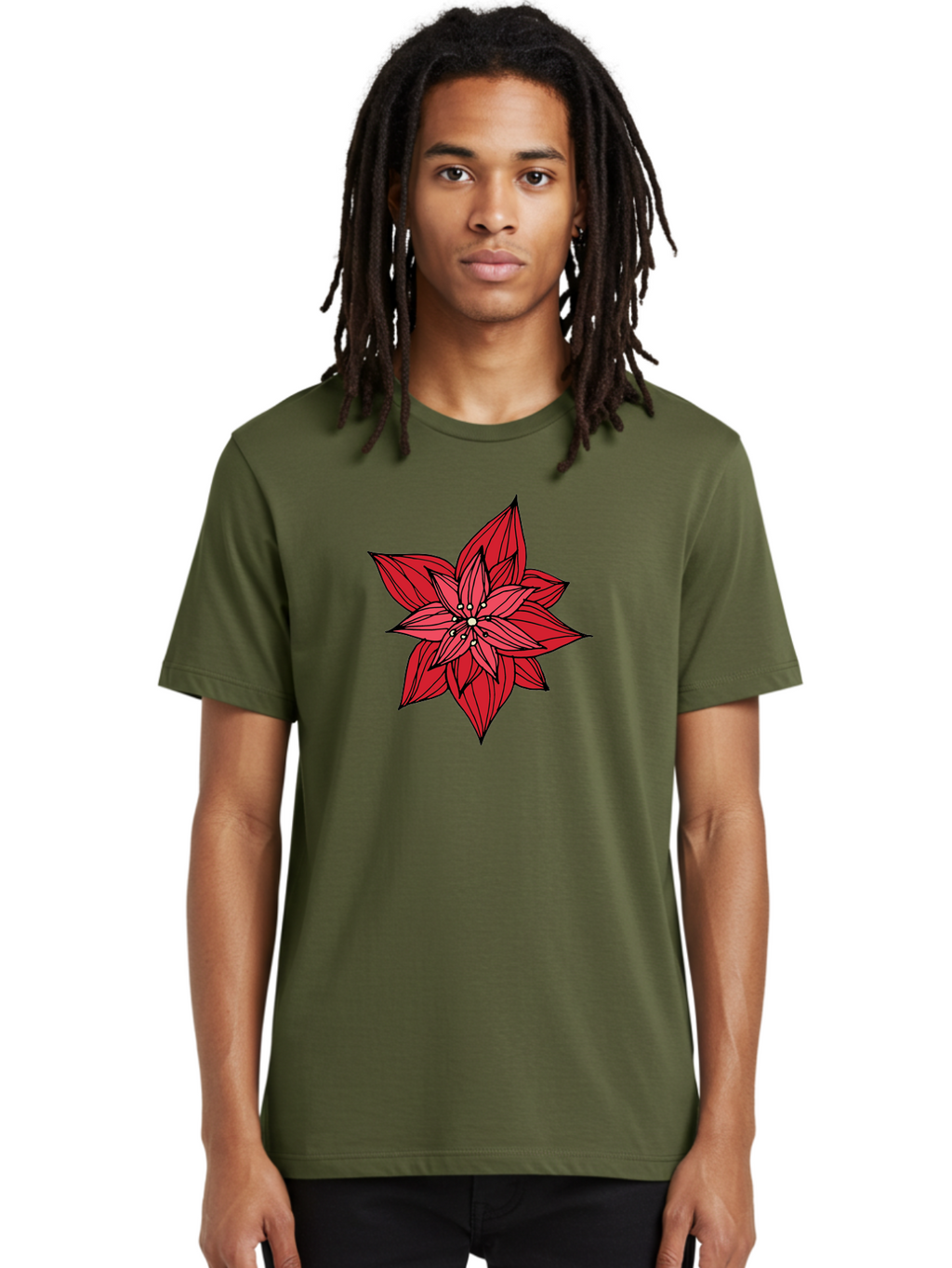 Poinsettia Men'S Graphic Tee, 100% Cotton, Comfortable Casual Summer Wear, Machine Washable, Poinsettia Flower, Red Petals, Festive Decor, Holiday Decoration, Christmas Flower, Symbolic Bloom, Vibrant Red Aab051