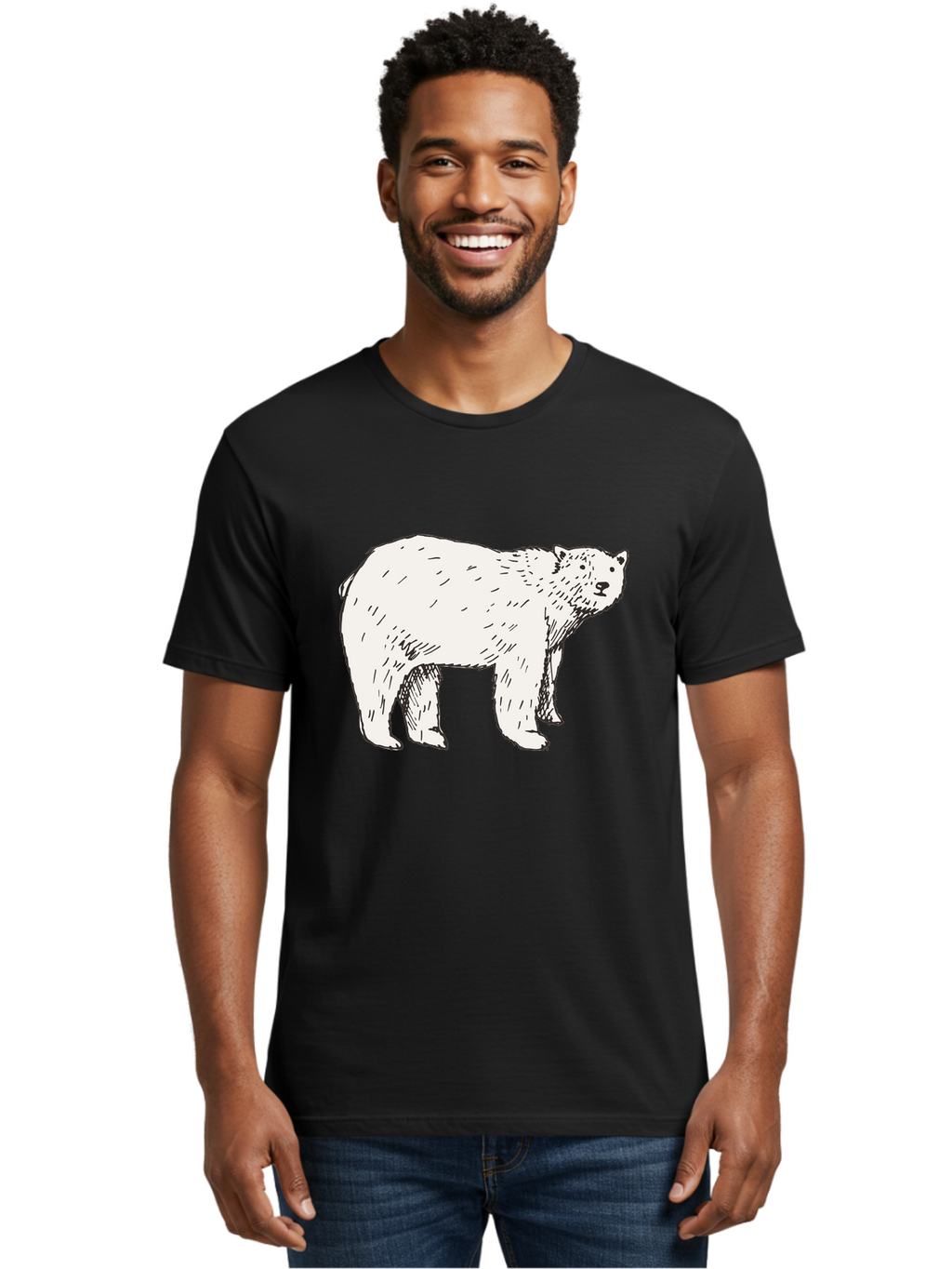 Polar-Bear-1 Men'S Graphic Tee, 100% Cotton, Comfortable Casual Summer Wear, Machine Washable, Polar Bear Illustration, White Bear, Black Outline, Wildlife Art, Polar Bear Drawing, Arctic Animal, Furry Creature, Animal Graphic Aab052