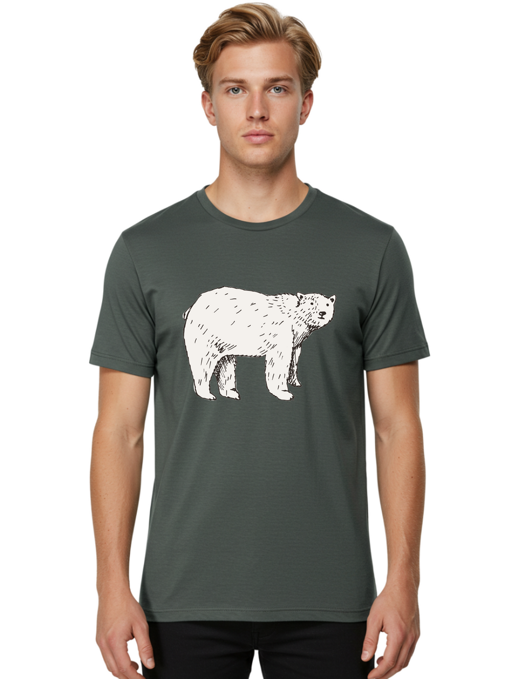 Polar-Bear-1 Men'S Graphic Tee, 100% Cotton, Comfortable Casual Summer Wear, Machine Washable, Polar Bear Illustration, White Bear, Black Outline, Wildlife Art, Polar Bear Drawing, Arctic Animal, Furry Creature, Animal Graphic Aab052
