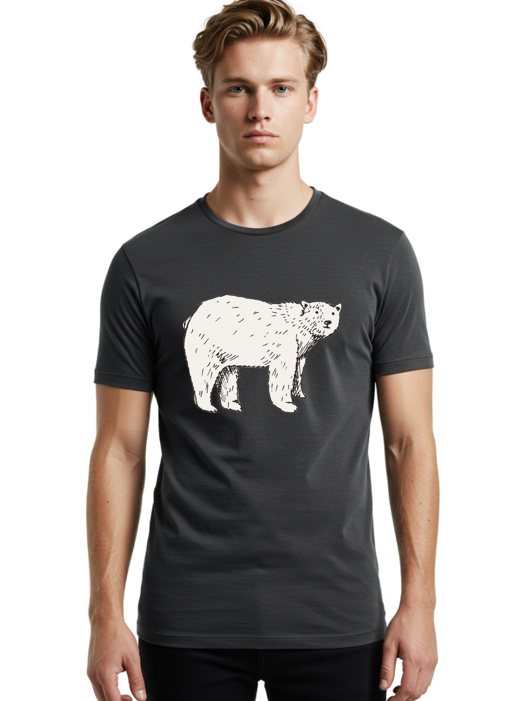 Polar-Bear-1 Men'S Graphic Tee, 100% Cotton, Comfortable Casual Summer Wear, Machine Washable, Polar Bear Illustration, White Bear, Black Outline, Wildlife Art, Polar Bear Drawing, Arctic Animal, Furry Creature, Animal Graphic Aab052