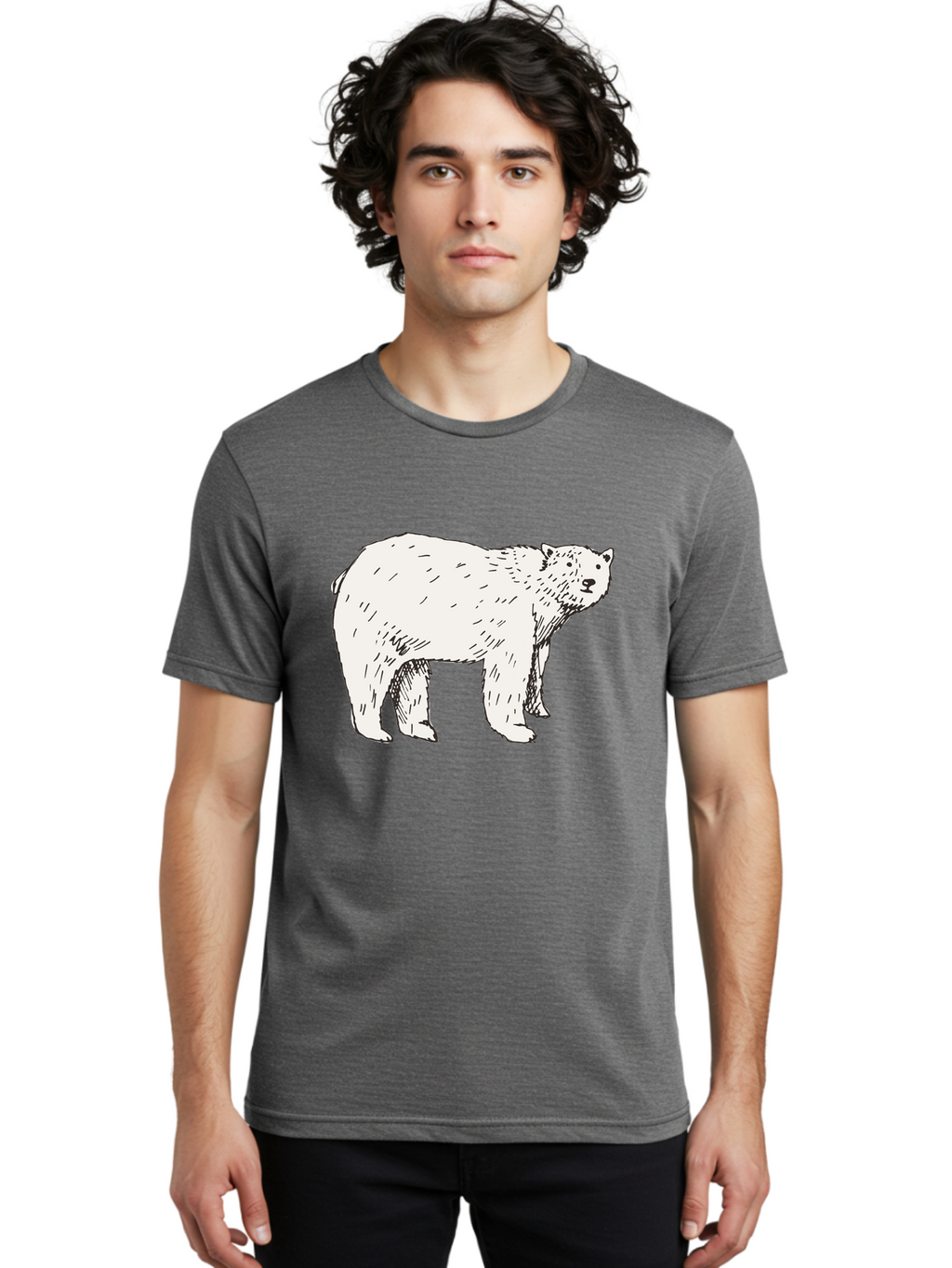 Polar-Bear-1 Men'S Graphic Tee, 100% Cotton, Comfortable Casual Summer Wear, Machine Washable, Polar Bear Illustration, White Bear, Black Outline, Wildlife Art, Polar Bear Drawing, Arctic Animal, Furry Creature, Animal Graphic Aab052