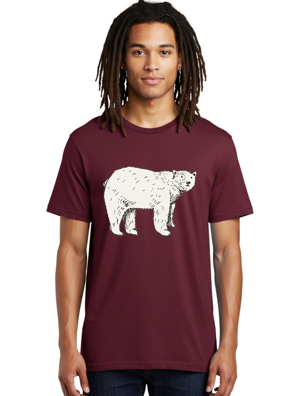 Polar-Bear-1 Men'S Graphic Tee, 100% Cotton, Comfortable Casual Summer Wear, Machine Washable, Polar Bear Illustration, White Bear, Black Outline, Wildlife Art, Polar Bear Drawing, Arctic Animal, Furry Creature, Animal Graphic Aab052