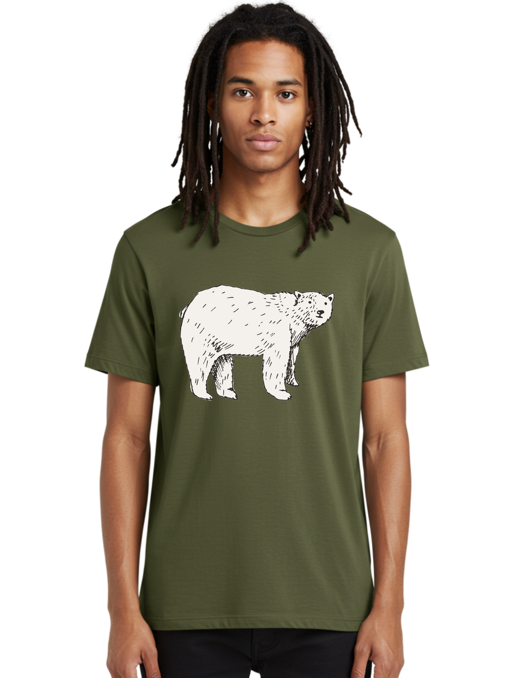 Polar-Bear-1 Men'S Graphic Tee, 100% Cotton, Comfortable Casual Summer Wear, Machine Washable, Polar Bear Illustration, White Bear, Black Outline, Wildlife Art, Polar Bear Drawing, Arctic Animal, Furry Creature, Animal Graphic Aab052