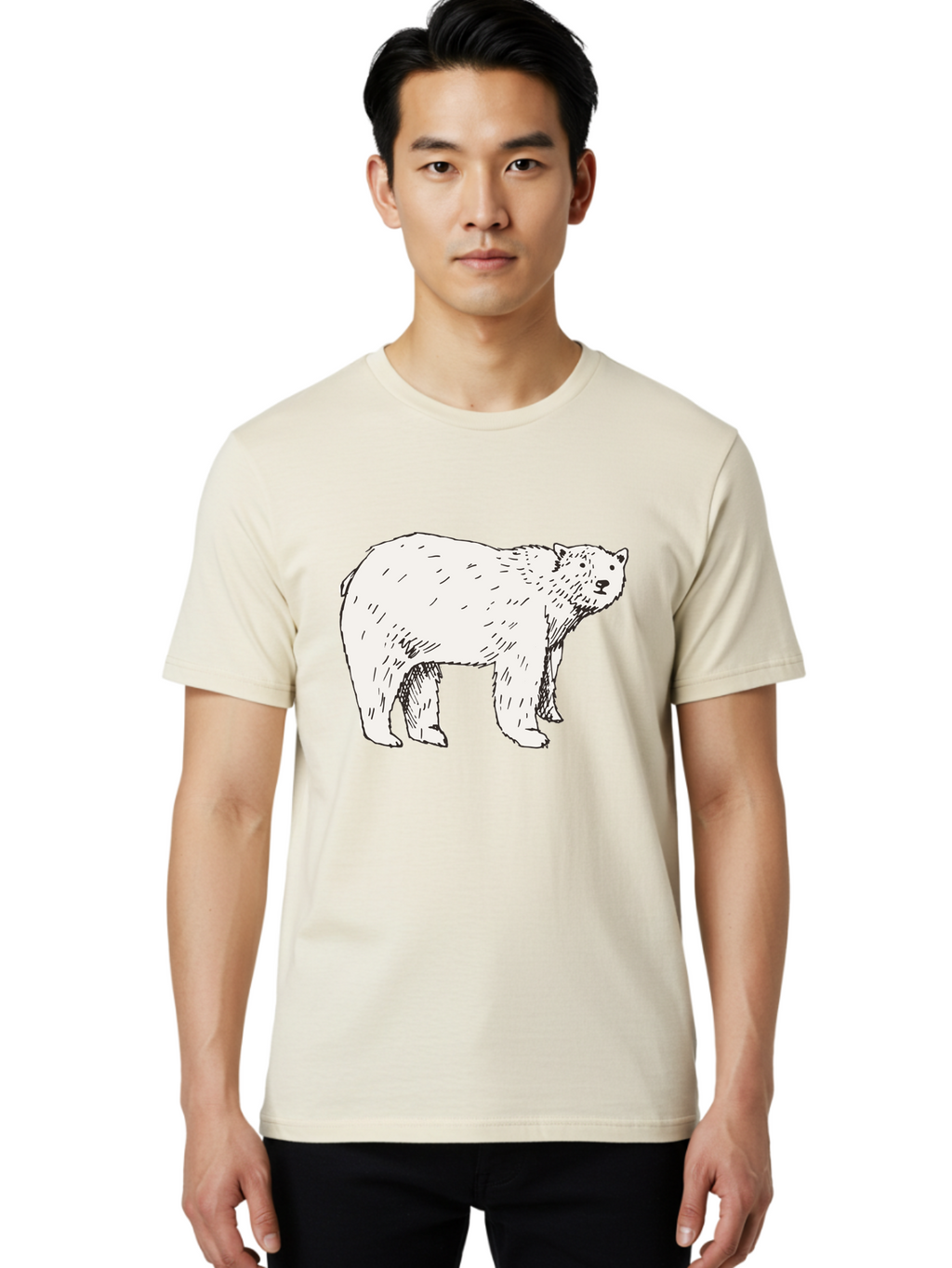 Polar-Bear-1 Men'S Graphic Tee, 100% Cotton, Comfortable Casual Summer Wear, Machine Washable, Polar Bear Illustration, White Bear, Black Outline, Wildlife Art, Polar Bear Drawing, Arctic Animal, Furry Creature, Animal Graphic Aab052