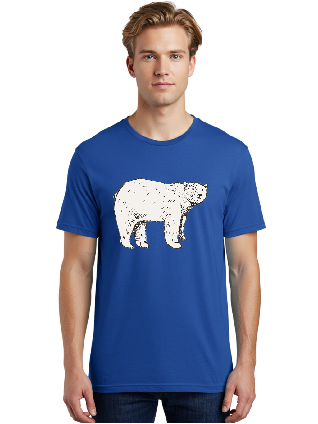 Polar-Bear-1 Men'S Graphic Tee, 100% Cotton, Comfortable Casual Summer Wear, Machine Washable, Polar Bear Illustration, White Bear, Black Outline, Wildlife Art, Polar Bear Drawing, Arctic Animal, Furry Creature, Animal Graphic Aab052