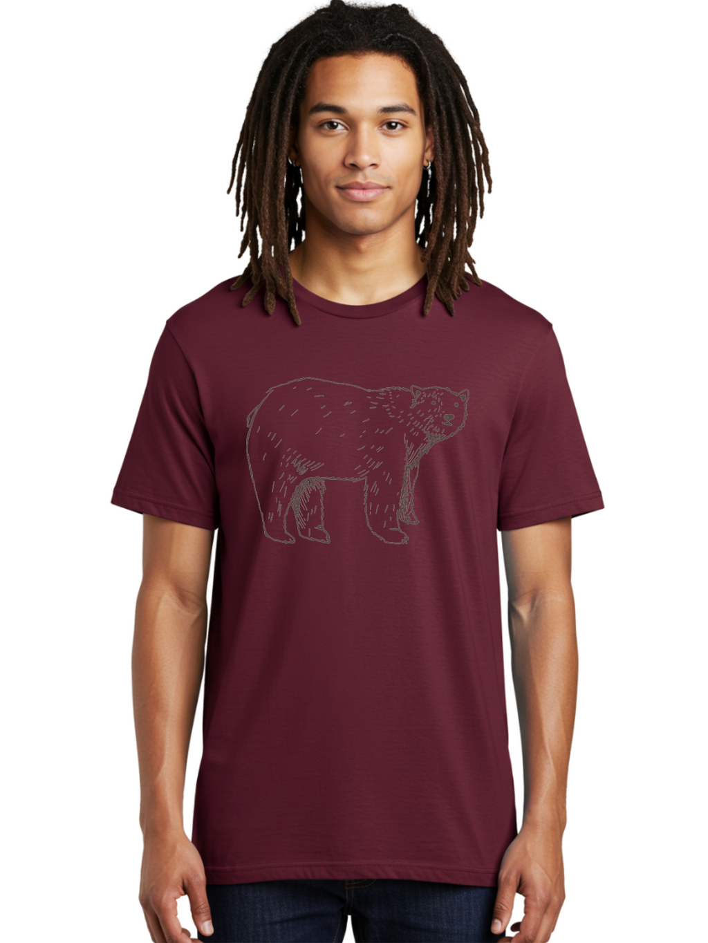 Polar-Bear Men'S Graphic Tee, 100% Cotton, Comfortable Casual Summer Wear, Machine Washable, Illustrated Bear, Wildlife Art, Hand Drawn Animal, Simple Line Art, Bear Portrait, Wild Animal Illustration, Minimalist Design Aab053