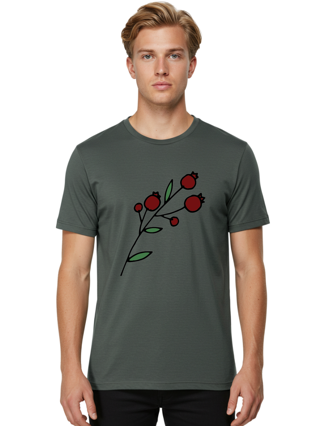Pomegranate Men'S Graphic Tee, 100% Cotton, Comfortable Casual Summer Wear, Machine Washable, Poppies, Red Flowers, Simple Illustration, Floral Design, Minimalist Art, Cartoon Style, Poppy Flowers, Botanical Illustration, Red Poppies Aab054