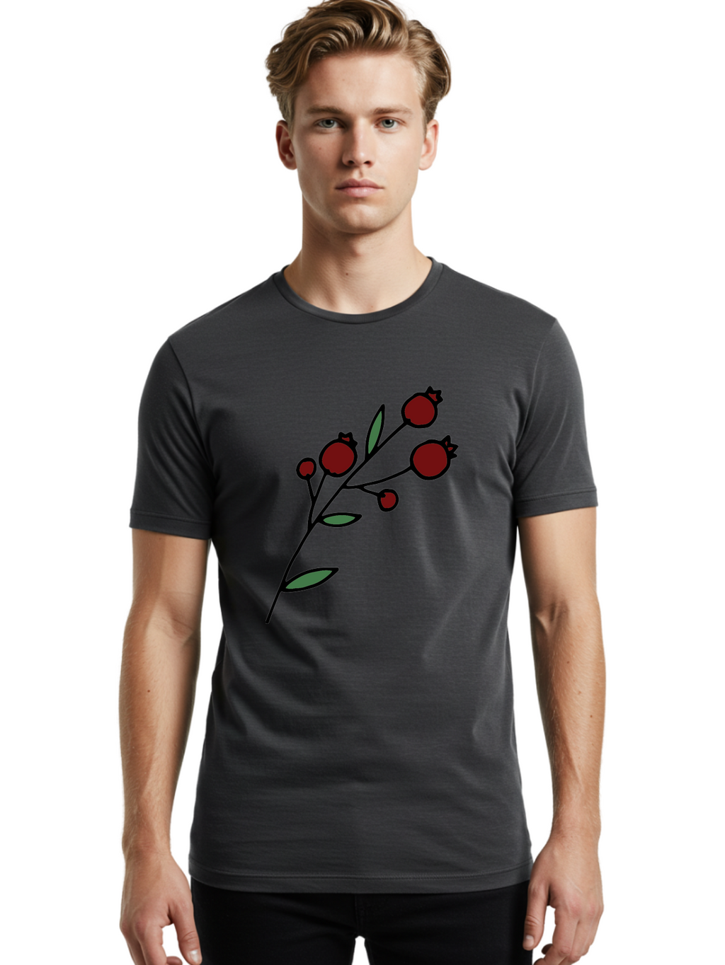 Pomegranate Men'S Graphic Tee, 100% Cotton, Comfortable Casual Summer Wear, Machine Washable, Poppies, Red Flowers, Simple Illustration, Floral Design, Minimalist Art, Cartoon Style, Poppy Flowers, Botanical Illustration, Red Poppies Aab054