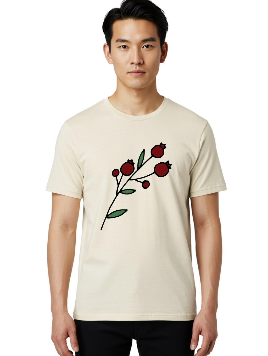 Pomegranate Men'S Graphic Tee, 100% Cotton, Comfortable Casual Summer Wear, Machine Washable, Poppies, Red Flowers, Simple Illustration, Floral Design, Minimalist Art, Cartoon Style, Poppy Flowers, Botanical Illustration, Red Poppies Aab054