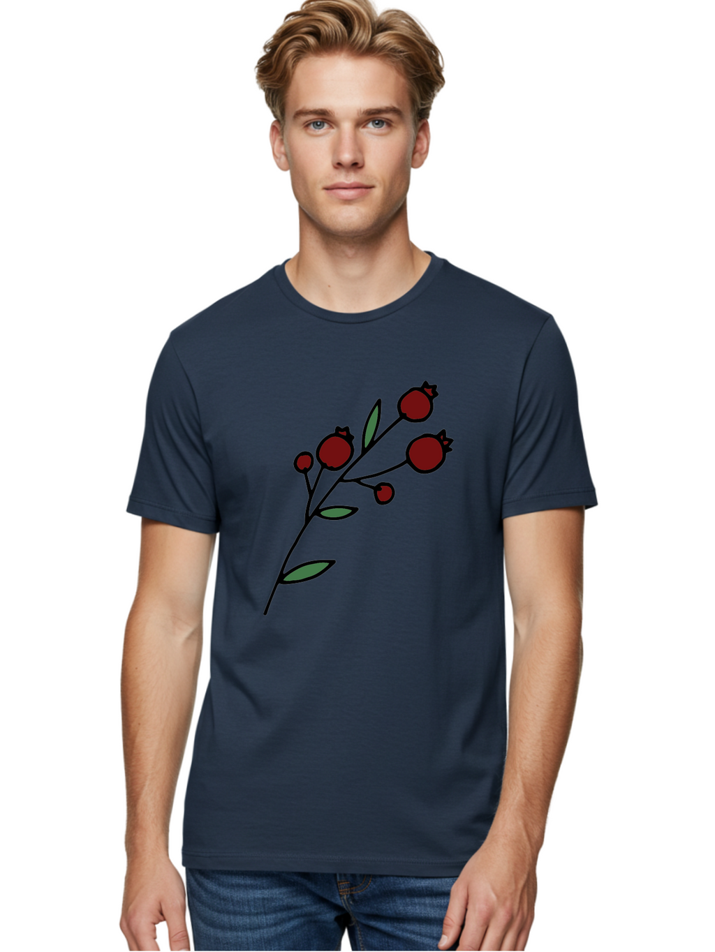 Pomegranate Men'S Graphic Tee, 100% Cotton, Comfortable Casual Summer Wear, Machine Washable, Poppies, Red Flowers, Simple Illustration, Floral Design, Minimalist Art, Cartoon Style, Poppy Flowers, Botanical Illustration, Red Poppies Aab054