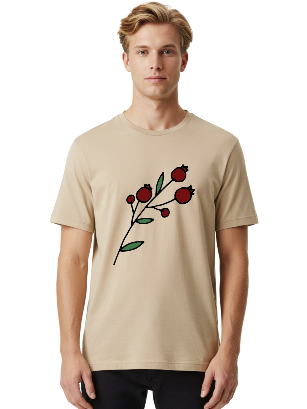 Pomegranate Men'S Graphic Tee, 100% Cotton, Comfortable Casual Summer Wear, Machine Washable, Poppies, Red Flowers, Simple Illustration, Floral Design, Minimalist Art, Cartoon Style, Poppy Flowers, Botanical Illustration, Red Poppies Aab054
