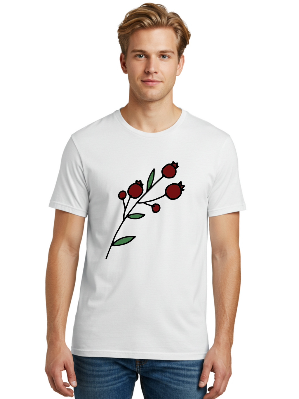 Pomegranate Men'S Graphic Tee, 100% Cotton, Comfortable Casual Summer Wear, Machine Washable, Poppies, Red Flowers, Simple Illustration, Floral Design, Minimalist Art, Cartoon Style, Poppy Flowers, Botanical Illustration, Red Poppies Aab054