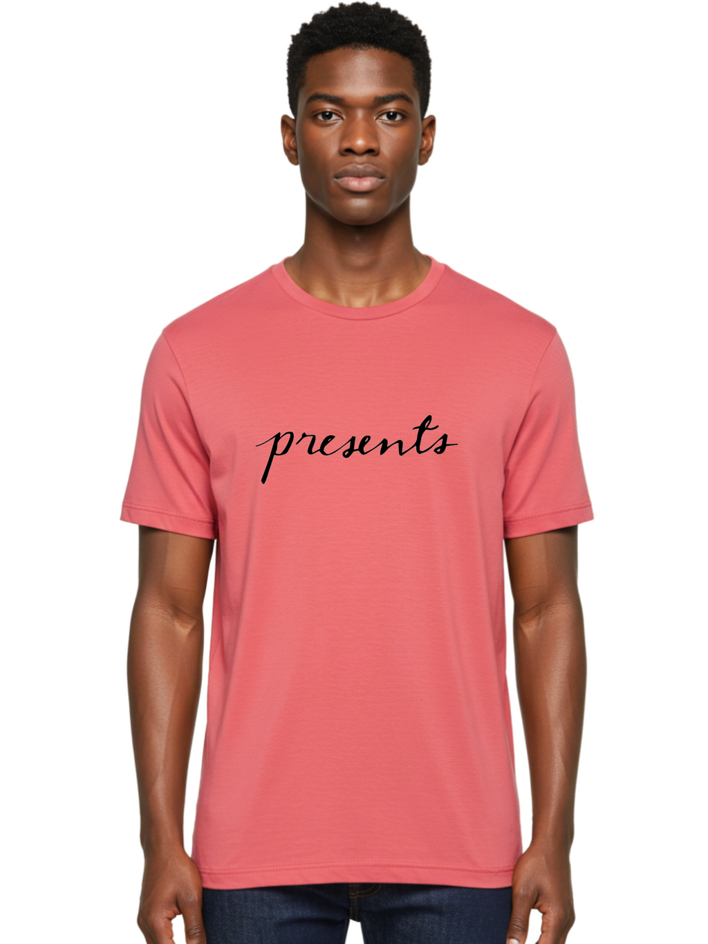 Presents Men'S Graphic Tee, 100% Cotton, Comfortable Casual Summer Wear, Machine Washable, Elegant Script, Cursive Font, Gift Giving, Special Occasions, Black Text, Minimalist Design, Simple Elegance, Classy Typography Aab056
