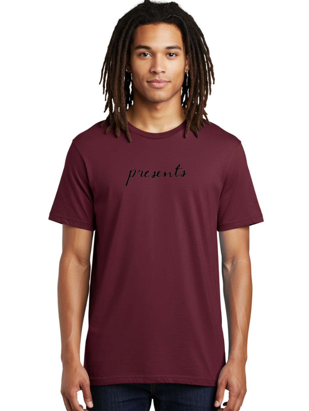 Presents Men'S Graphic Tee, 100% Cotton, Comfortable Casual Summer Wear, Machine Washable, Elegant Script, Cursive Font, Gift Giving, Special Occasions, Black Text, Minimalist Design, Simple Elegance, Classy Typography Aab056