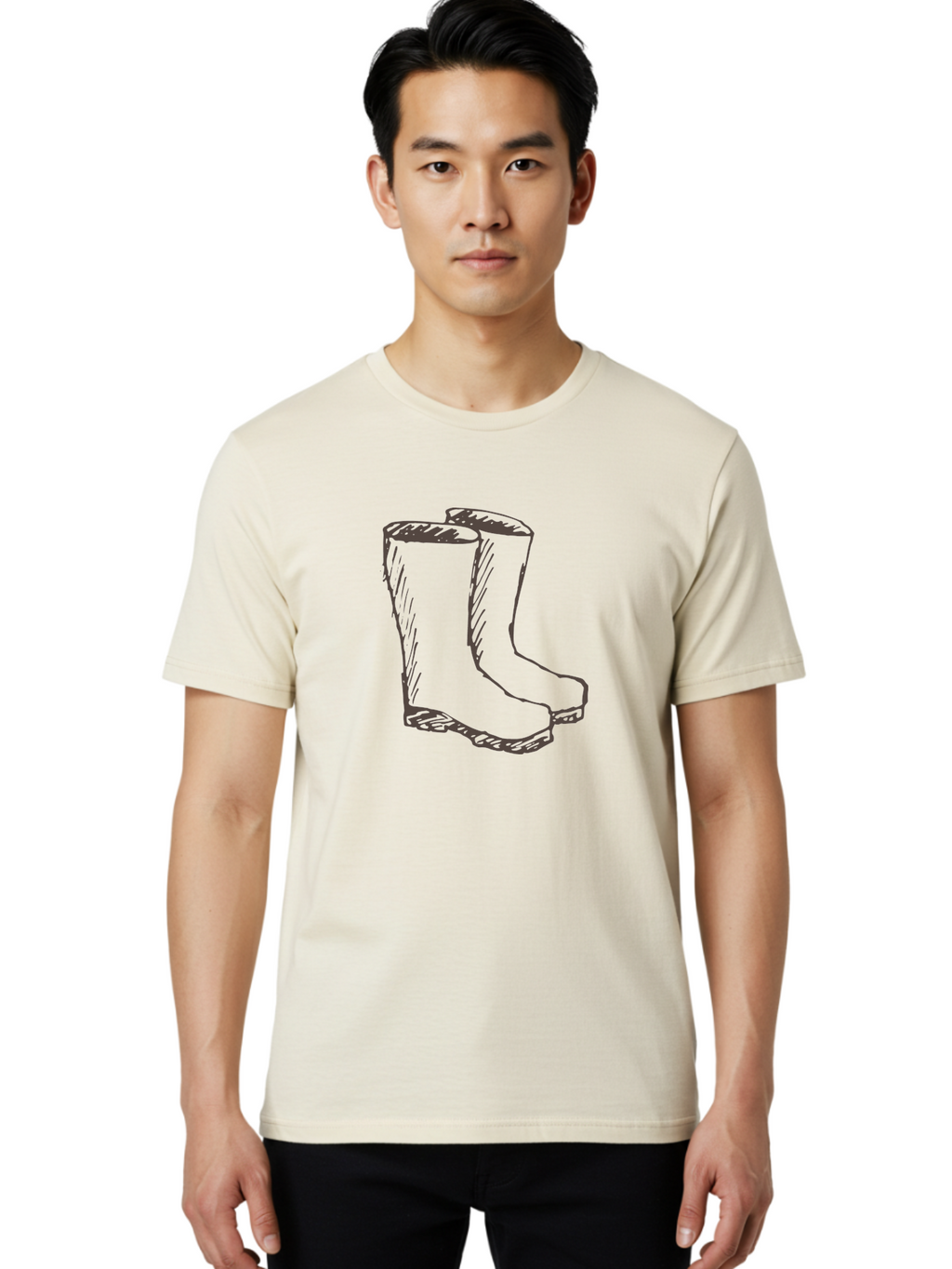 Rain-Boots Men'S Graphic Tee, 100% Cotton, Comfortable Casual Summer Wear, Machine Washable, Rubber Boots, Knee-High Boots, Waterproof Footwear, Outdoor Gear, Rainy Day Accessories, Gardening Boots Aab060