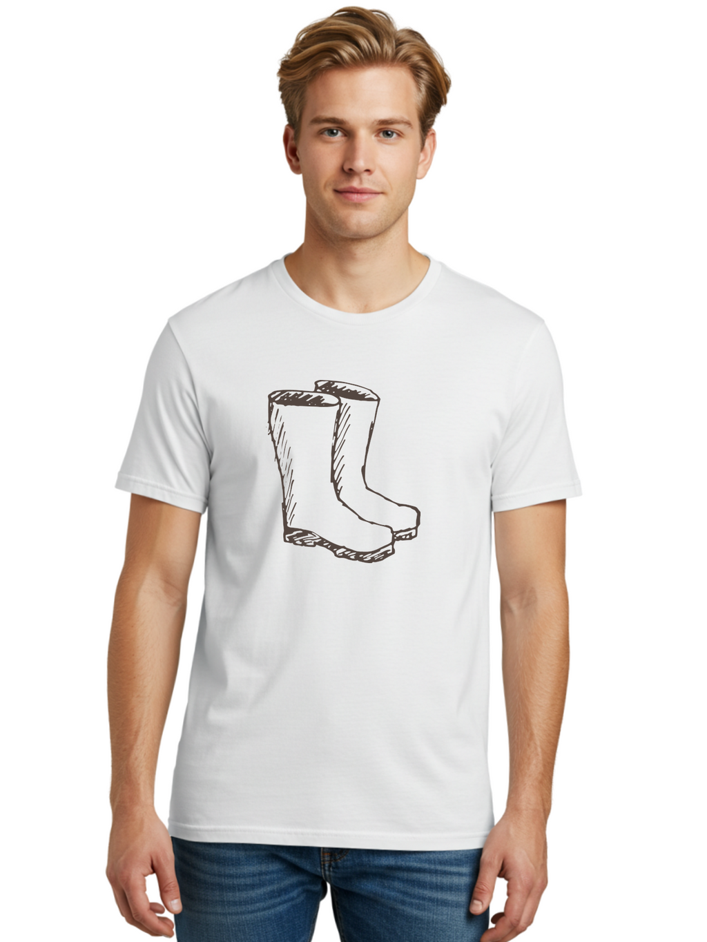 Rain-Boots Men'S Graphic Tee, 100% Cotton, Comfortable Casual Summer Wear, Machine Washable, Rubber Boots, Knee-High Boots, Waterproof Footwear, Outdoor Gear, Rainy Day Accessories, Gardening Boots Aab060