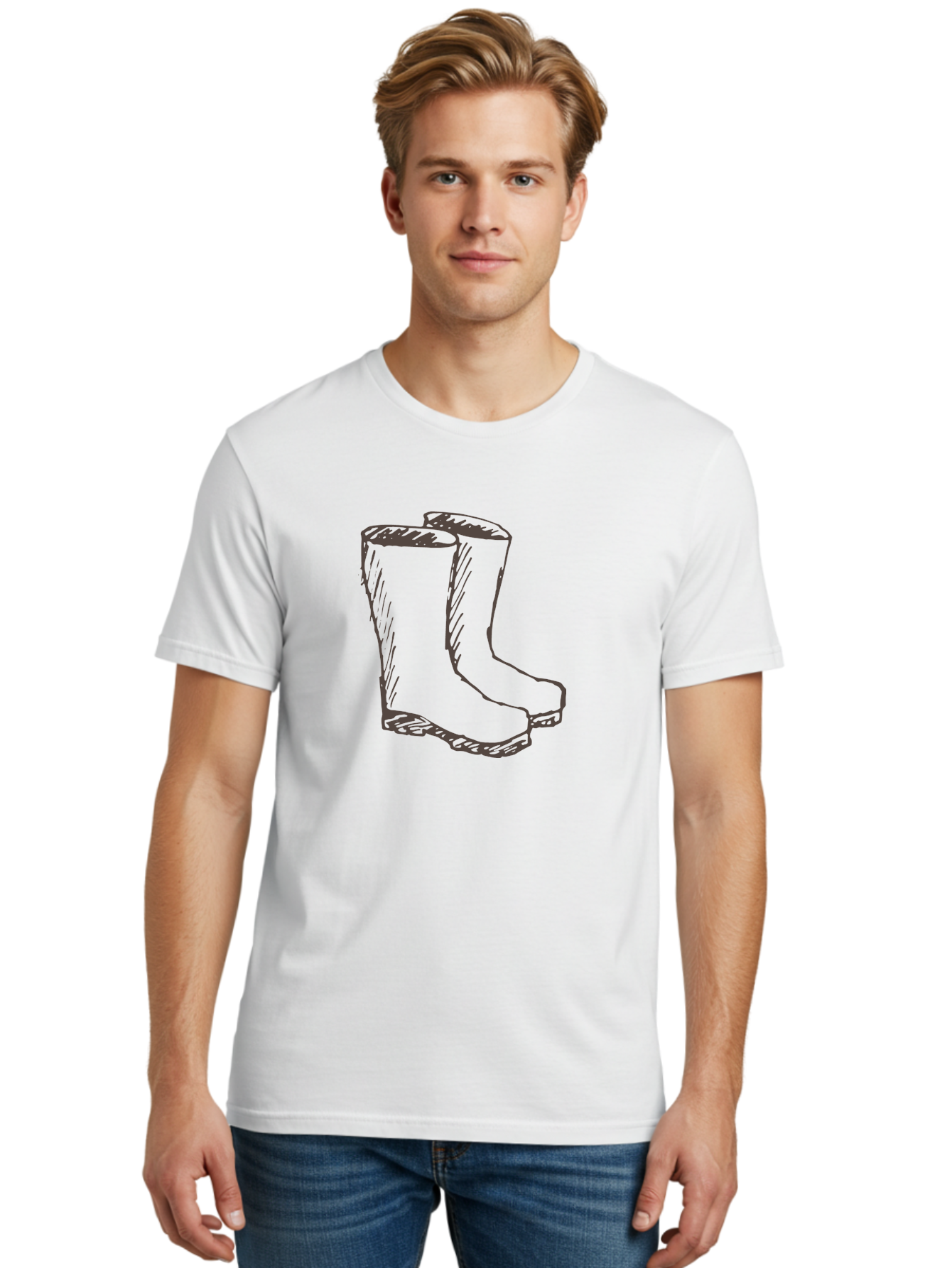 Rain-Boots Men'S Graphic Tee, 100% Cotton, Comfortable Casual Summer Wear, Machine Washable, Rubber Boots, Knee-High Boots, Waterproof Footwear, Outdoor Gear, Rainy Day Accessories, Gardening Boots Aab060