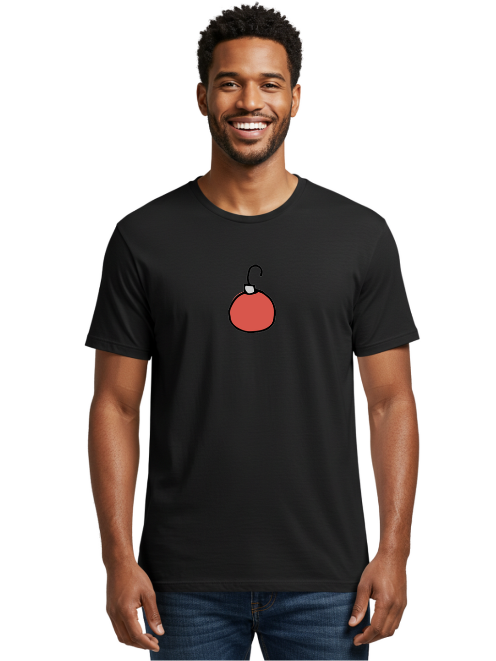 Red-Bomb Men'S Graphic Tee, 100% Cotton, Comfortable Casual Summer Wear, Machine Washable, Christmas Ornament, Red Decoration, Festive Symbol, Holiday Decor, Cartoon Style, Simple Design, Minimalist Art, Christmas Tree Decoration Aab065