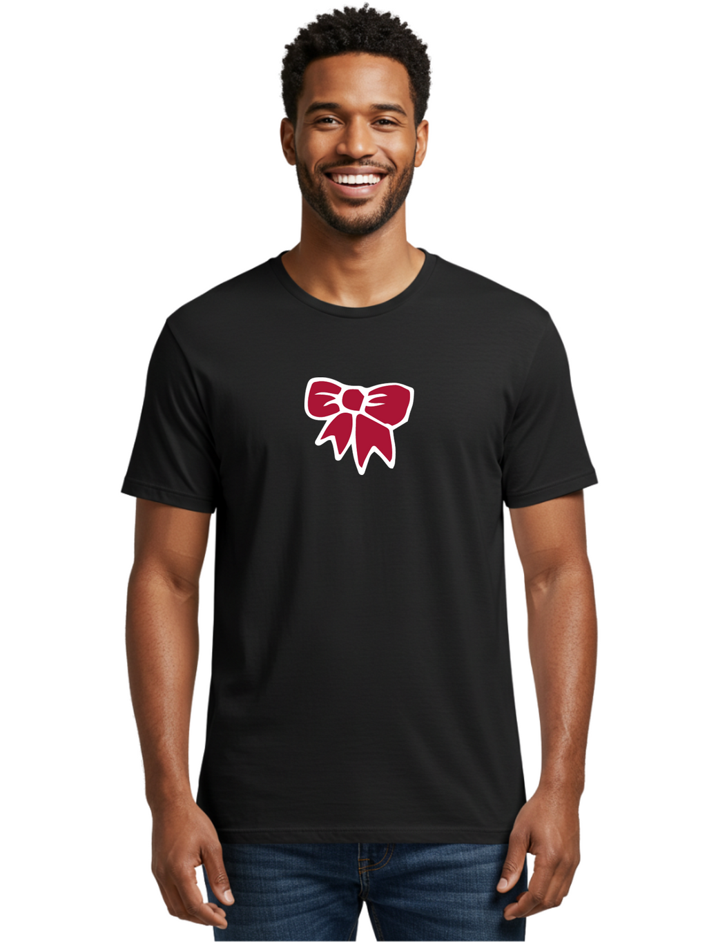 Red-Bow-1 Men'S Graphic Tee, 100% Cotton, Comfortable Casual Summer Wear, Machine Washable, Red Bow, Ribbon Decoration, Gift Wrapping, Festive Symbol, Elegant Design, Classic Motif, Decorative Element, Stylish Accessory Aab066