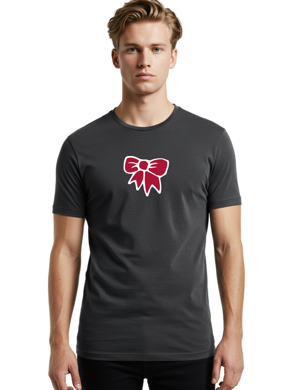 Red-Bow-1 Men'S Graphic Tee, 100% Cotton, Comfortable Casual Summer Wear, Machine Washable, Red Bow, Ribbon Decoration, Gift Wrapping, Festive Symbol, Elegant Design, Classic Motif, Decorative Element, Stylish Accessory Aab066