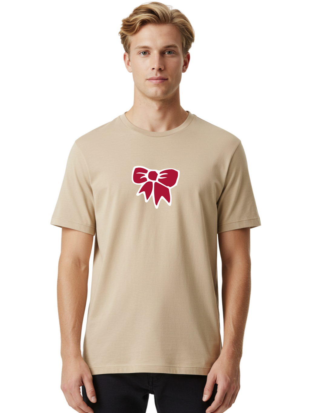 Red-Bow-1 Men'S Graphic Tee, 100% Cotton, Comfortable Casual Summer Wear, Machine Washable, Red Bow, Ribbon Decoration, Gift Wrapping, Festive Symbol, Elegant Design, Classic Motif, Decorative Element, Stylish Accessory Aab066