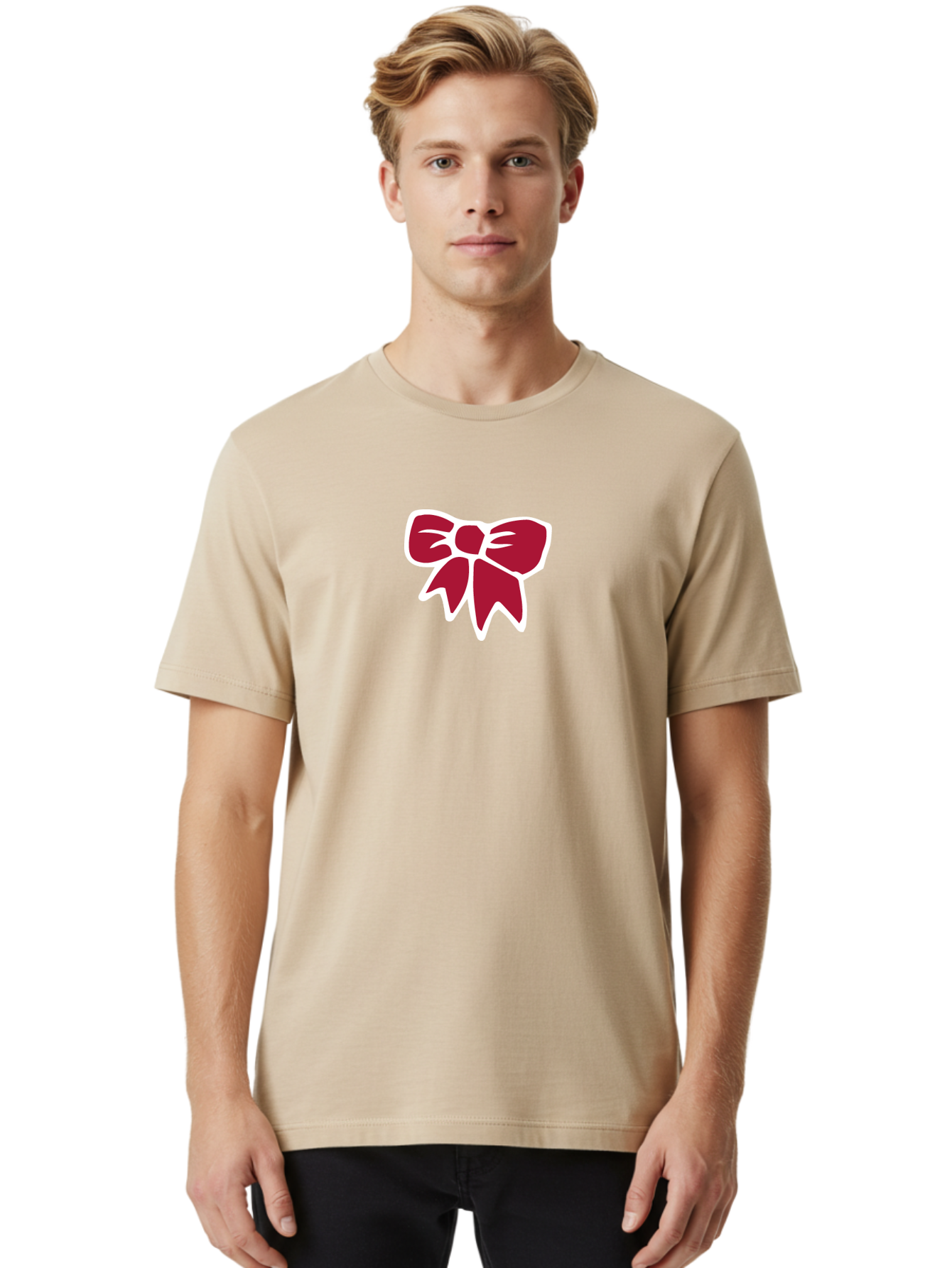 Red-Bow-1 Men'S Graphic Tee, 100% Cotton, Comfortable Casual Summer Wear, Machine Washable, Red Bow, Ribbon Decoration, Gift Wrapping, Festive Symbol, Elegant Design, Classic Motif, Decorative Element, Stylish Accessory Aab066