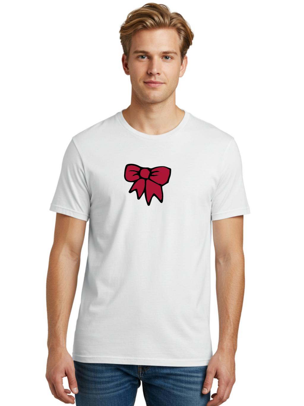 Red-Bow-2 Men'S Graphic Tee, 100% Cotton, Comfortable Casual Summer Wear, Machine Washable, Red Bow, Gift Wrapping, Ribbon Decoration, Festive Decor, Elegant Design, Stylish Accessory, Wrapping Ideas Aab067