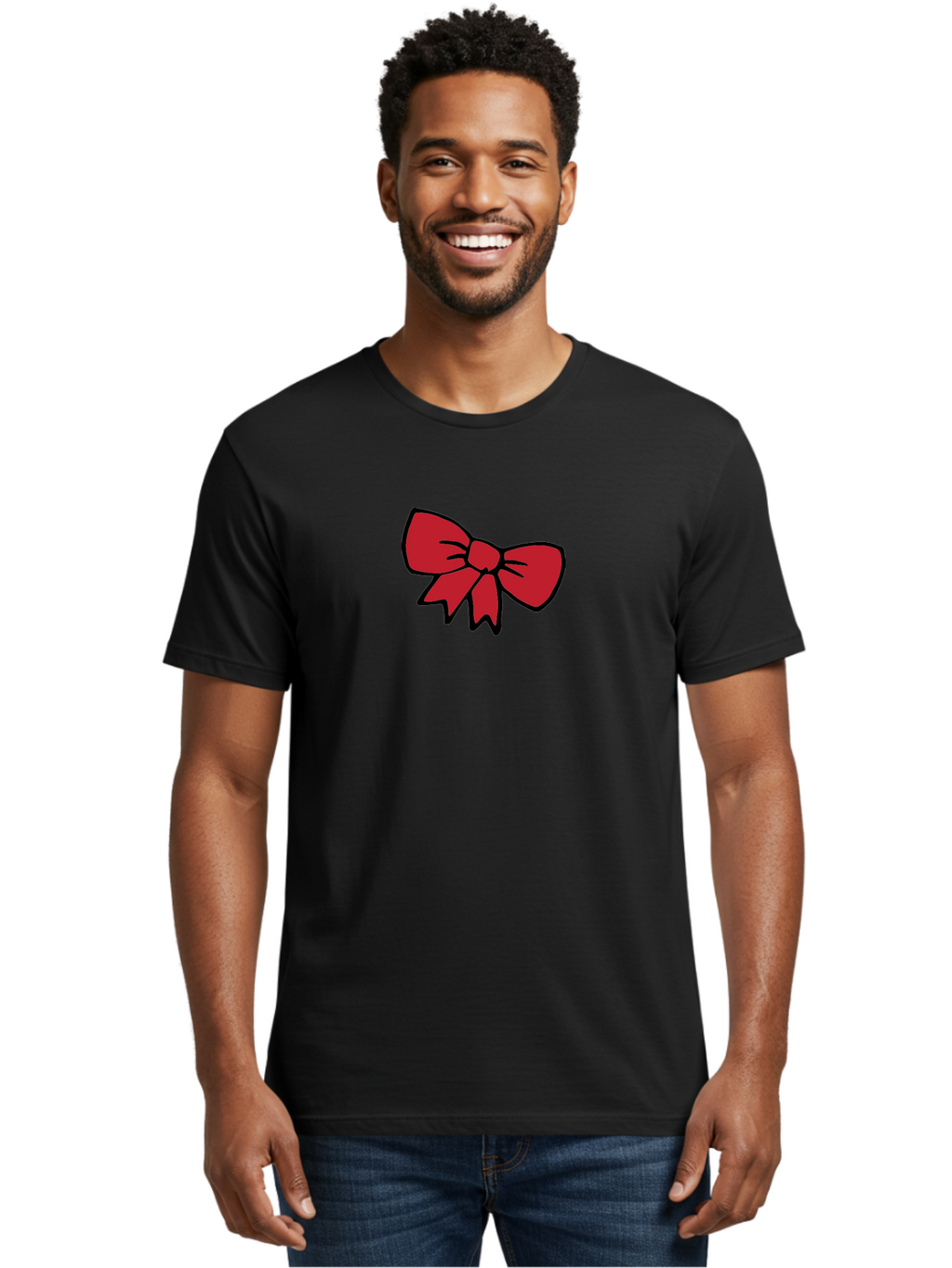 Red-Bow-3 Men'S Graphic Tee, 100% Cotton, Comfortable Casual Summer Wear, Machine Washable, Red Bow, Gift Wrapping, Festive Decor, Holiday Theme, Decorative Element, Cartoon Illustration, Simple Design Aab068