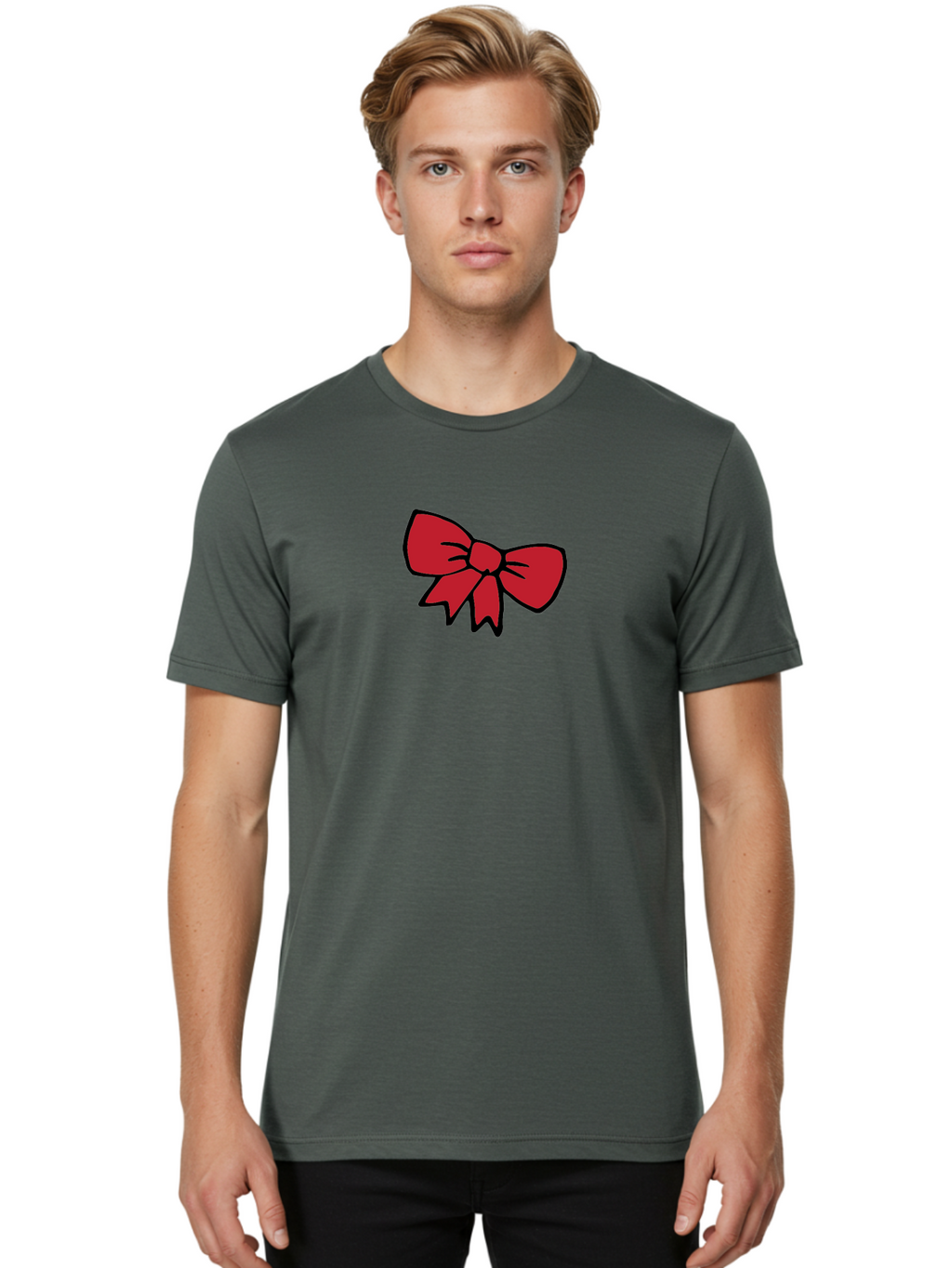 Red-Bow-3 Men'S Graphic Tee, 100% Cotton, Comfortable Casual Summer Wear, Machine Washable, Red Bow, Gift Wrapping, Festive Decor, Holiday Theme, Decorative Element, Cartoon Illustration, Simple Design Aab068