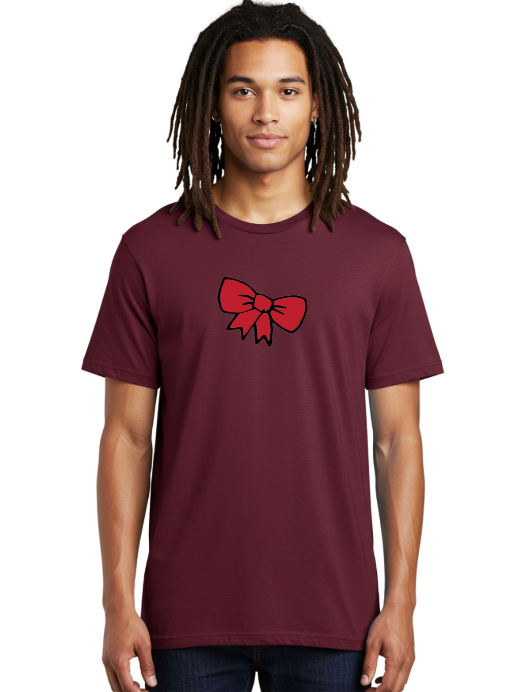 Red-Bow-3 Men'S Graphic Tee, 100% Cotton, Comfortable Casual Summer Wear, Machine Washable, Red Bow, Gift Wrapping, Festive Decor, Holiday Theme, Decorative Element, Cartoon Illustration, Simple Design Aab068