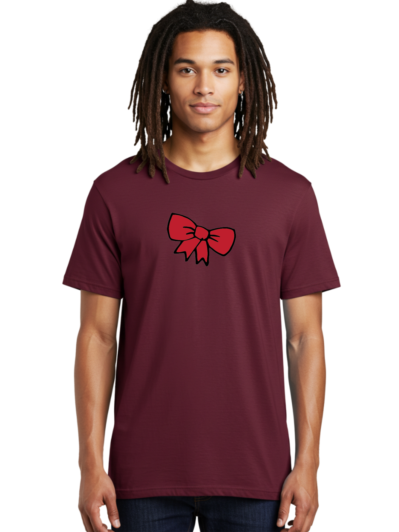 Red-Bow-3 Men'S Graphic Tee, 100% Cotton, Comfortable Casual Summer Wear, Machine Washable, Red Bow, Gift Wrapping, Festive Decor, Holiday Theme, Decorative Element, Cartoon Illustration, Simple Design Aab068
